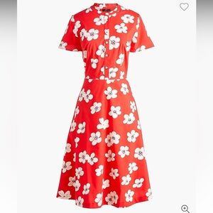 NWT J Crew Size 0 Red and White Button-down shirt Dress in Cherry Blossom Floral